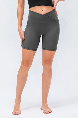 Shop Dark Gray Slim Fit V-Waistband Sports Shorts - High-Quality U.S. Made Women’s Fashion with Free & Fast Shipping