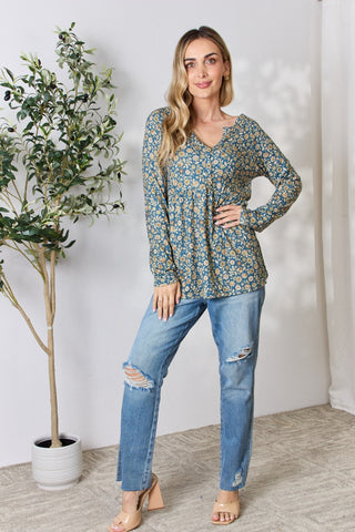 Shop Heimish Full Size Floral Half Button Long Sleeve Blouse - High-Quality U.S. Made Women’s Fashion with Free & Fast Shipping