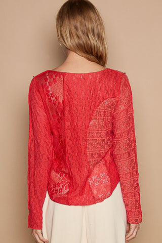 Shop POL Exposed Seam Long Sleeve Lace Knit Top - High-Quality U.S. Made Women’s Fashion with Free & Fast Shipping