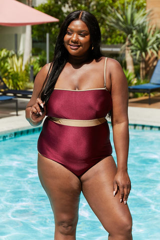 Shop Marina West Swim Wave Break Contrast Trim One-Piece in Wine - High-Quality U.S. Made Women’s Fashion with Free & Fast Shipping