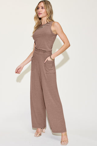 Shop Basic Bae Full Size Ribbed Tank and Wide Leg Pants Set - High-Quality U.S. Made Women’s Fashion with Free Fast Shipping