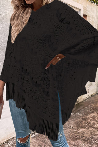 Shop Openwork Fringe Detail Poncho - High-Quality U.S. Made Women’s Fashion with Free & Fast Shipping