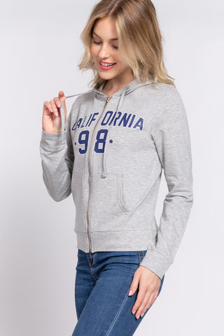 Shop ACTIVE BASIC CALIFORNIA Zip Up Drawstring Long Sleeve Hoodie - High-Quality U.S. Made Women’s Fashion with Free & Fast Shipping