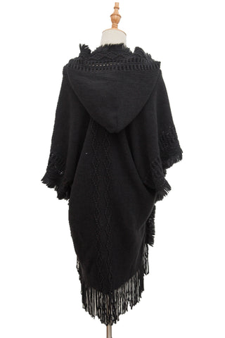 Shop Fringe Hem Hooded Poncho - High-Quality U.S. Made Women’s Fashion with Free Fast Shipping