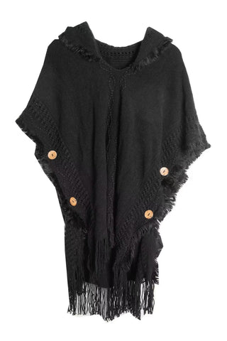 Shop Fringe Hem Hooded Poncho - High-Quality U.S. Made Women’s Fashion with Free Fast Shipping