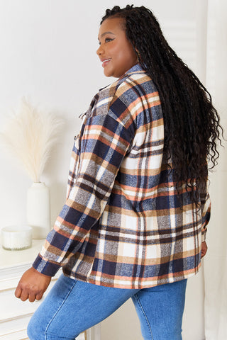 Shop Double Take Plaid Button Front Shirt Jacket with Breast Pockets - High-Quality U.S. Made Women’s Fashion with Free & Fast Shipping