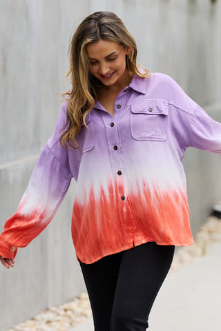 Shop White Birch Relaxed Fit Tie-Dye Button Down Top - High-Quality U.S. Made Women’s Fashion with Free & Fast Shipping