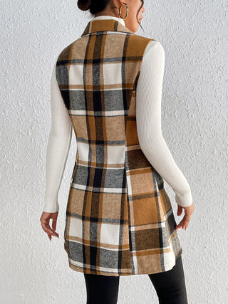 Shop Honey Plaid Lapel Collar Vest - High-Quality U.S. Made Women’s Fashion with Free & Fast Shipping