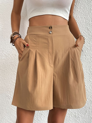 Shop Khaki Pocketed Half Elastic Waist Shorts - High-Quality U.S. Made Women’s Fashion with Free & Fast Shipping