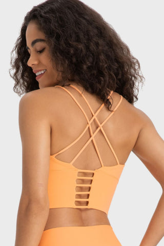 Shop Millennia Crisscross Back Ladder Detail Sports Bra - High-Quality U.S. Made Women’s Fashion with Free & Fast Shipping