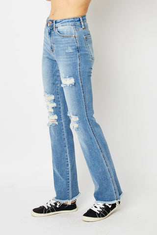 Shop Judy Blue Full Size Distressed Raw Hem Bootcut Jeans - High-Quality U.S. Made Women’s Fashion with Free & Fast Shipping