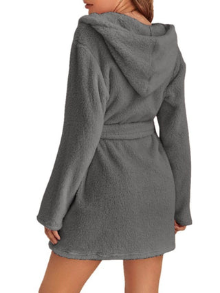 Shop Tie Waist Hooded Robe - High-Quality U.S. Made Women’s Fashion with Free & Fast Shipping