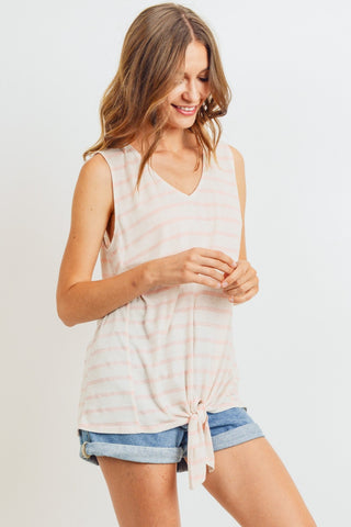 Shop Cotton Bleu by Nu Label Sleeveless Front Tie Striped Top - High-Quality U.S. Made Women’s Fashion with Free & Fast Shipping