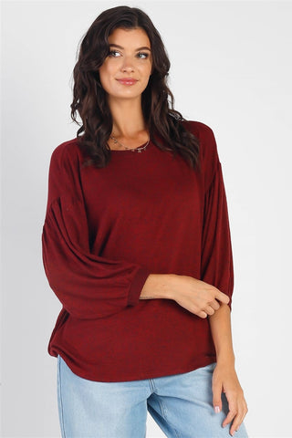 Shop Cherish Apparel Drop Shoulder Puff Sleeve Top - High-Quality U.S. Made Women’s Fashion with Free & Fast Shipping