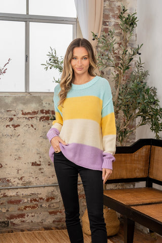 Shop Yellow Lilac Sew In Love Full Size Color Block Exposed Seam Sweater - High-Quality U.S. Made Women’s Fashion with Free & Fast Shipping