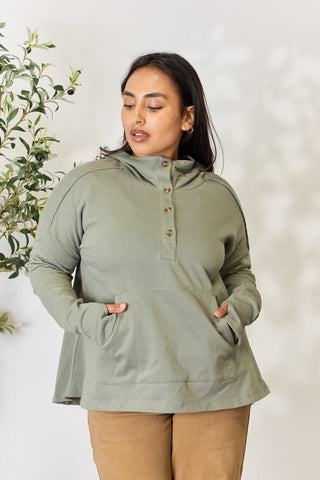 Shop Fade Olive Culture Code Full Size Half Button Hoodie - High-Quality U.S. Made Women’s Fashion with Free & Fast Shipping