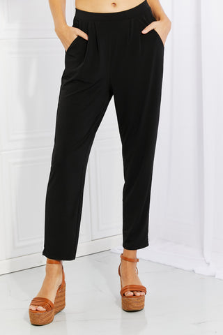 Shop Black Zenana Pleated High Waist Pants with Side Pockets - High-Quality U.S. Made Women’s Fashion with Free & Fast Shipping