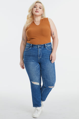 Shop BAYEAS Full Size High Waist Distressed Washed Cropped Mom Jeans - High-Quality U.S. Made Women’s Fashion with Free & Fast Shipping