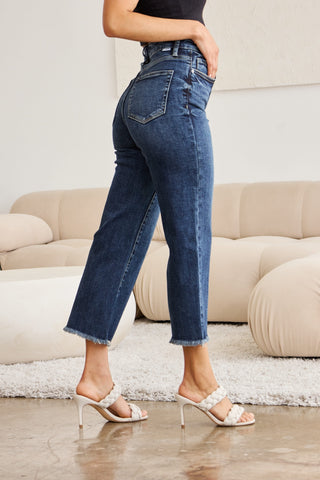 Shop RFM Full Size Tummy Control High Waist Raw Hem Jeans - High-Quality U.S. Made Women’s Fashion with Free Fast Shipping