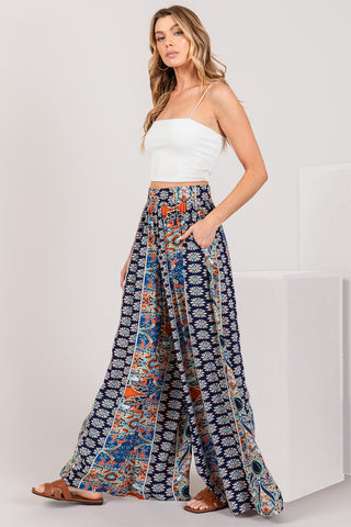 Shop Multi SAGE + FIG Bohemian Multi Geo Print Wide Leg Pants - High-Quality U.S. Made Women’s Fashion with Free & Fast Shipping