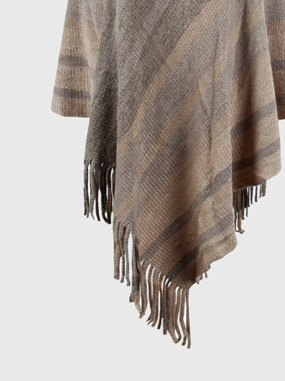 Shop Striped Fringe Hem Hooded Poncho - High-Quality U.S. Made Women’s Fashion with Free & Fast Shipping