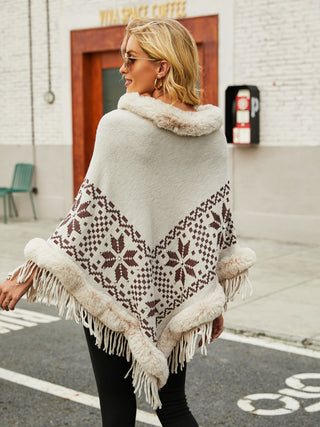 Shop Fringe Geometric Cape Sleeve Poncho - High-Quality U.S. Made Women’s Fashion with Free Fast Shipping