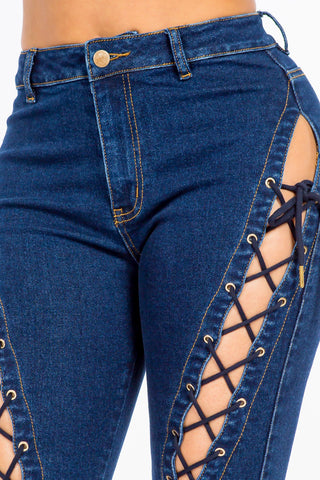 Shop American Bazi High Rise Lace Up Jeans - High-Quality U.S. Made Women’s Fashion with Free & Fast Shipping