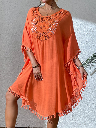 Shop Tassel Cutout Scoop Neck Cover-Up Dress - High-Quality U.S. Made Women’s Fashion with Free & Fast Shipping