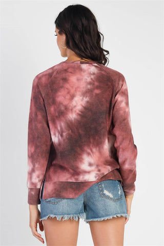 Shop Cherish Apparel Tie-Dye Round Neck Long Sleeve Sweatshirt - High-Quality U.S. Made Women’s Fashion with Free & Fast Shipping