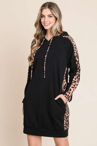 Shop Culture Code Drawstring Leopard Long Sleeve Hooded Dress - High-Quality U.S. Made Women’s Fashion with Free & Fast Shipping