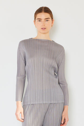 Shop Gray Marina West Swim Pleated Long Sleeve Boatneck Top - High-Quality U.S. Made Women’s Fashion with Free & Fast Shipping