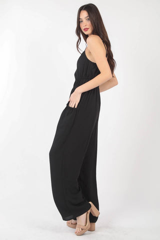 Shop VERY J Pintuck Detail Woven Sleeveless Jumpsuit - High-Quality U.S. Made Women’s Fashion with Free & Fast Shipping