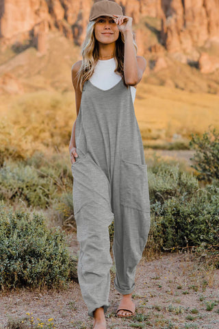 Shop Light Gray Double Take Full Size V-Neck Sleeveless Jumpsuit with Pockets - High-Quality U.S. Made Women’s Fashion with Free & Fast Shipping