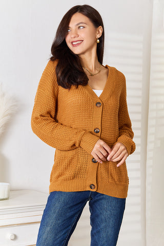 Shop Double Take Drop Shoulder Button Down Cardigan with Pockets - High-Quality U.S. Made Women’s Fashion with Free & Fast Shipping