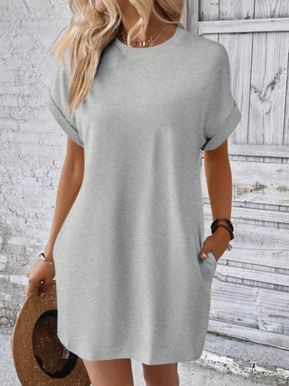 Shop Round Neck Short Sleeve Mini Dress - High-Quality U.S. Made Women’s Fashion with Free Fast Shipping