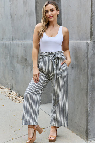 Shop Heimish Find Your Path Full Size Paperbag Waist Striped Culotte Pants - High-Quality U.S. Made Women’s Fashion with Free & Fast Shipping