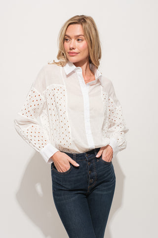 Shop And The Why Eyelet Long Sleeve Button Down Shirt - High-Quality U.S. Made Women’s Fashion with Free & Fast Shipping