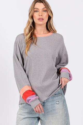 Shop SAGE + FIG Color Block Waffle Knit T-Shirt - High-Quality U.S. Made Women’s Fashion with Free & Fast Shipping