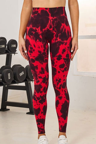 Shop Deep Red Tie-Dye High Waist Active Leggings - High-Quality U.S. Made Women’s Fashion with Free & Fast Shipping