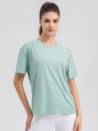 Shop Gum Leaf Round Neck Short Sleeve Active Top - High-Quality U.S. Made Women’s Fashion with Free & Fast Shipping