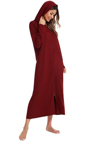 Shop Zip Front Hooded Night Dress with Pockets - High-Quality U.S. Made Women’s Fashion with Free & Fast Shipping