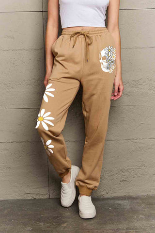 Shop Simply Love Simply Love Full Size Drawstring Flower & Skull Graphic Long Sweatpants - High-Quality U.S. Made Women’s Fashion with Free & Fast Shipping