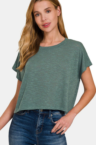 Shop Ash Jade Zenana Round Neck Short Sleeve Crop T-Shirt - High-Quality U.S. Made Women’s Fashion with Free & Fast Shipping