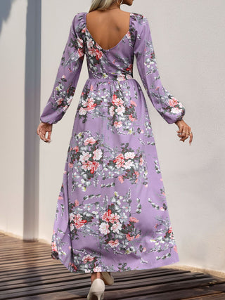 Shop Perfee Slit Printed Surplice Long Sleeve Maxi Dress - High-Quality U.S. Made Women’s Fashion with Free & Fast Shipping