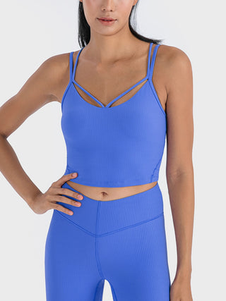 Shop Royal Blue Millennia Double Strap Ribbed Sports Cami - High-Quality U.S. Made Women’s Fashion with Free & Fast Shipping