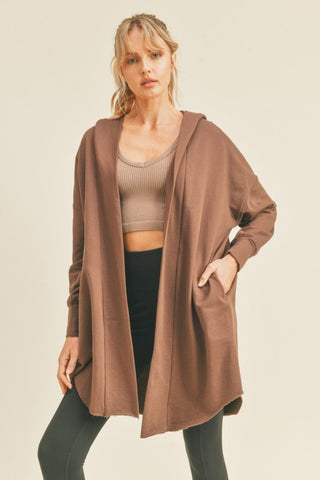 Shop CHOCO Kimberly C Open Front Longline Hooded Cardigan - High-Quality U.S. Made Women’s Fashion with Free & Fast Shipping