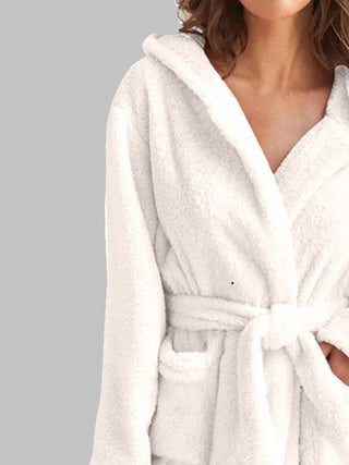 Shop Tie Waist Hooded Robe - High-Quality U.S. Made Women’s Fashion with Free & Fast Shipping