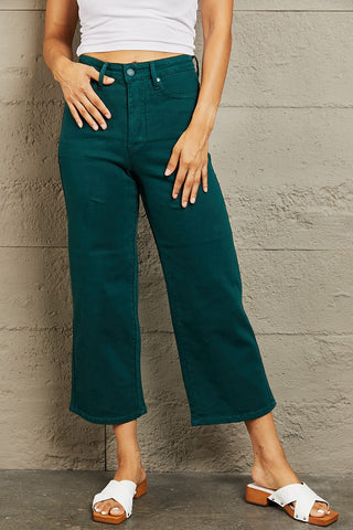 Shop Judy Blue Hailey Full Size Tummy Control High Waisted Cropped Wide Leg Jeans - High-Quality U.S. Made Women’s Fashion with Free & Fast Shipping