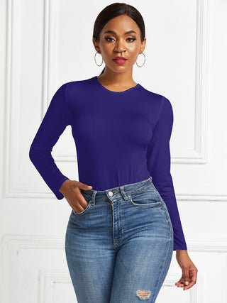 Shop Round Neck Long Sleeve Bodysuit - High-Quality U.S. Made Women’s Fashion with Free & Fast Shipping