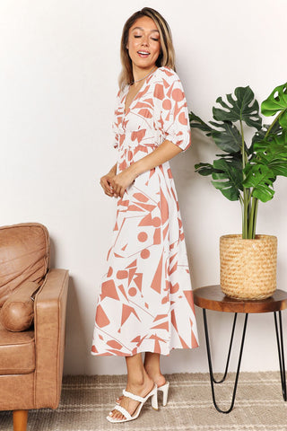 Shop Printed Surplice Balloon Sleeve Dress - High-Quality U.S. Made Women’s Fashion with Free & Fast Shipping